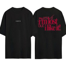 Urbvn I Like It Tasarım Baskılı Siyah Oversize T Shirt