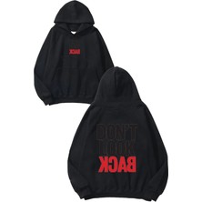 Urbvn Back Tasarım Baskılı Oversize Siyah Kapüşonlu Sweatshirt