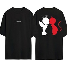 Urbvn Angeldevil Tasarım Baskılı Siyah Oversize T Shirt