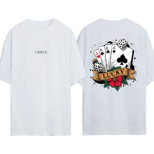 Urbvn Lucky 4A Tasarım Baskılı Beyaz Oversize T-Shirt