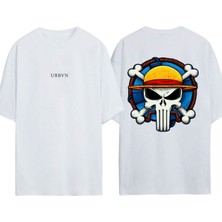 Urbvn Onepiece 1 Tasarım Baskılı Beyaz Oversize T-Shirt
