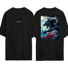 Urbvn Metallica Wolf Tasarım Baskılı Siyah Oversize T Shirt