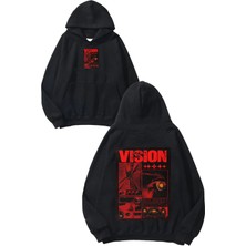 Urbvn Vision Tasarım Baskılı Oversize Siyah Kapüşonlu Sweatshirt
