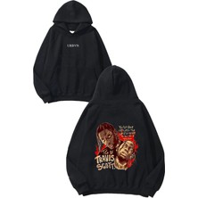 Urbvn Travis Scott Ts Tasarım Baskılı Oversize Siyah Kapüşonlu Sweatshirt