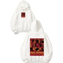 Urbvn Pulp Tasarım Baskılı Oversize Beyaz Kapüşonlu Sweatshirt