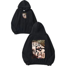 Urbvn Everyone Is Dead Tasarım Baskılı Oversize Siyah Kapüşonlu Sweatshirt