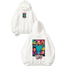 Urbvn Breaking City Tasarım Baskılı Oversize Beyaz Kapüşonlu Sweatshirt