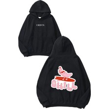 Urbvn Chill Banana Tasarım Baskılı Oversize Siyah Kapüşonlu Sweatshirt