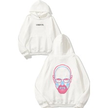 Urbvn Skull Breaking Bad Tasarım Baskılı Oversize Beyaz Kapüşonlu Sweatshirt