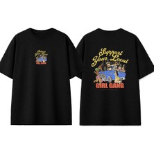 Urbvn Support Girl Gang Tasarım Baskılı Siyah Oversize T-Shirt