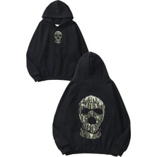 Urbvn Dolar Mask Tasarım Baskılı Oversize Siyah Kapüşonlu Sweatshirt