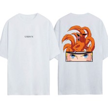 Urbvn Naruto Tail Tasarım Baskılı Beyaz Oversize T-Shirt