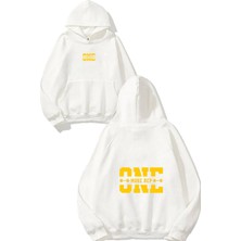Urbvn One 1 Tasarım Baskılı Oversize Beyaz Kapüşonlu Sweatshirt