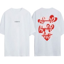 Urbvn Amor Tasarım Baskılı Beyaz Oversize T-Shirt