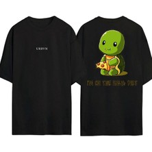 Urbvn Baby Turtles Tasarım Baskılı Siyah Oversize T Shirt