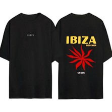 Urbvn Ibiza Tasarım Baskılı Siyah Oversize T Shirt