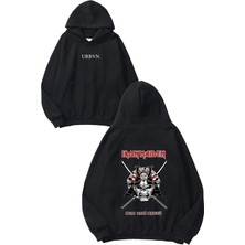 Urbvn Sun And Steel Tasarım Baskılı Oversize Siyah Kapüşonlu Sweatshirt
