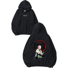 Urbvn Demon Sinner Tasarım Baskılı Oversize Siyah Kapüşonlu Sweatshirt