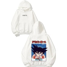 Urbvn Anime Play Tasarım Baskılı Oversize Beyaz Kapüşonlu Sweatshirt