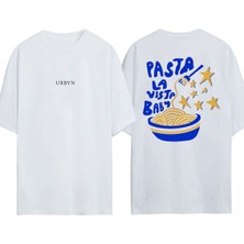 Urbvn Pasta La Vista Tasarım Baskılı Beyaz Oversize T-Shirt