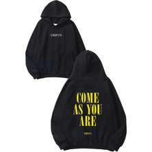 Urbvn Come As You Are Tasarım Baskılı Oversize Siyah Kapüşonlu Sweatshirt