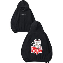 Urbvn Noodle Tasarım Baskılı Oversize Siyah Kapüşonlu Sweatshirt