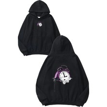 Urbvn Melting Time Tasarım Baskılı Oversize Siyah Kapüşonlu Sweatshirt