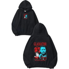 Urbvn Gladiator Tasarım Baskılı Oversize Siyah Kapüşonlu Sweatshirt