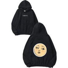 Urbvn Moon Girl Kiss Tasarım Baskılı Oversize Siyah Kapüşonlu Sweatshirt