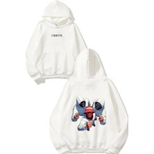 Urbvn Gang Boy Tasarım Baskılı Oversize Beyaz Kapüşonlu Sweatshirt