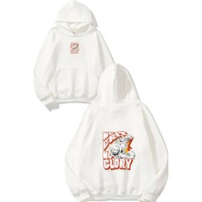 Urbvn Glory Muscle Tasarım Baskılı Oversize Beyaz Kapüşonlu Sweatshirt