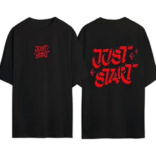 Urbvn Just Start 1 Tasarım Baskılı Siyah Oversize T Shirt