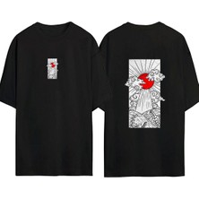 Urbvn Japan Sun 1 Tasarım Baskılı Siyah Oversize T Shirt