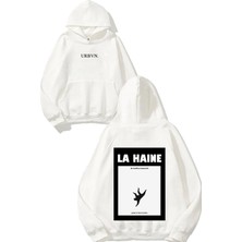 Urbvn La Haine Fall Tasarım Baskılı Oversize Beyaz Kapüşonlu Sweatshirt