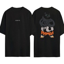 Urbvn Kungfupanda Tasarım Baskılı Siyah Oversize T Shirt