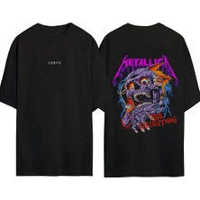 Urbvn Metallica Ride Tasarım Baskılı Siyah Oversize T Shirt