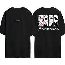 Urbvn Friends 3 Tasarım Baskılı Siyah Oversize T Shirt