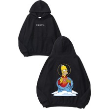 Urbvn Hail Donat Tasarım Baskılı Oversize Siyah Kapüşonlu Sweatshirt