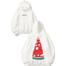 Urbvn Palestine Yazı Tasarım Baskılı Oversize Beyaz Kapüşonlu Sweatshirt