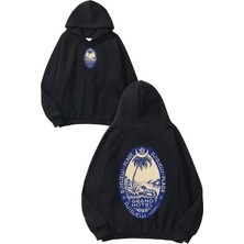 Urbvn Grand Hotel Tasarım Baskılı Oversize Siyah Kapüşonlu Sweatshirt