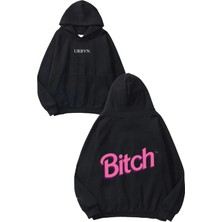 Urbvn Btch Tm Tasarım Baskılı Oversize Siyah Kapüşonlu Sweatshirt