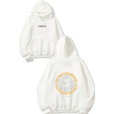Urbvn Artwear Tasarım Baskılı Oversize Beyaz Kapüşonlu Sweatshirt