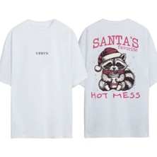 Urbvn Santa's Tasarım Baskılı Beyaz Oversize T-Shirt