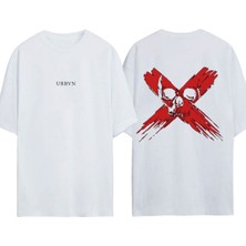 Urbvn x Skull Tasarım Baskılı Beyaz Oversize T-Shirt