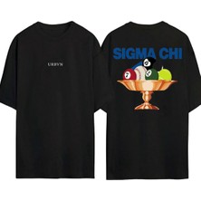 Urbvn Sigma Chi Tasarım Baskılı Siyah Oversize T Shirt