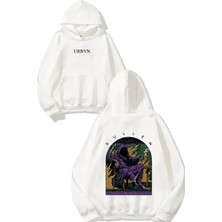Urbvn Sullen Purple Tasarım Baskılı Oversize Beyaz Kapüşonlu Sweatshirt