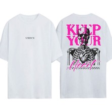 Urbvn Keep Your Tasarım Baskılı Beyaz Oversize T-Shirt