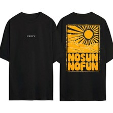 Urbvn No Sun No Fun Tasarım Baskılı Siyah Oversize T Shirt