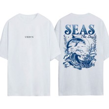 Urbvn Seas Day Tasarım Baskılı Beyaz Oversize T-Shirt