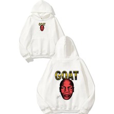Urbvn Goat 2 Tasarım Baskılı Oversize Beyaz Kapüşonlu Sweatshirt